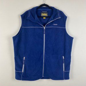 Cabelas Mens Blue Full Zip Fleece Sleeveless Vest Outdoor Casual Size XLT Tall